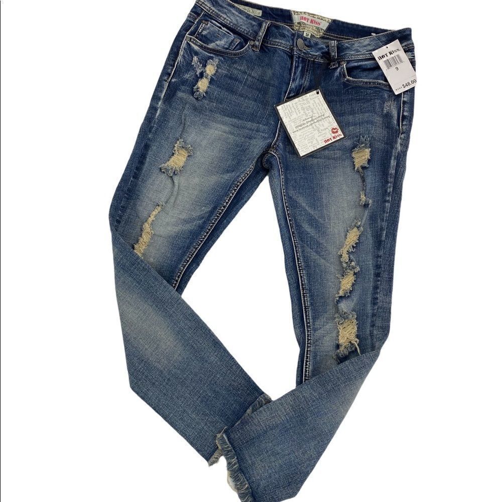 Hot Kiss Women's Amy The Ankle Bitter Distressed Skinny Jeans Size 9